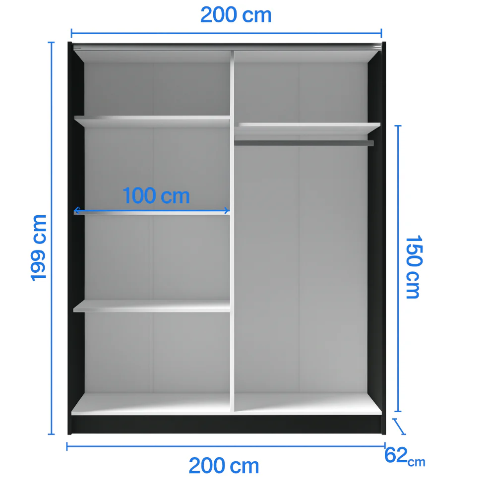DALIA 200cm Sliding Wardrobe (Black & Artisan Oak) - Image 6