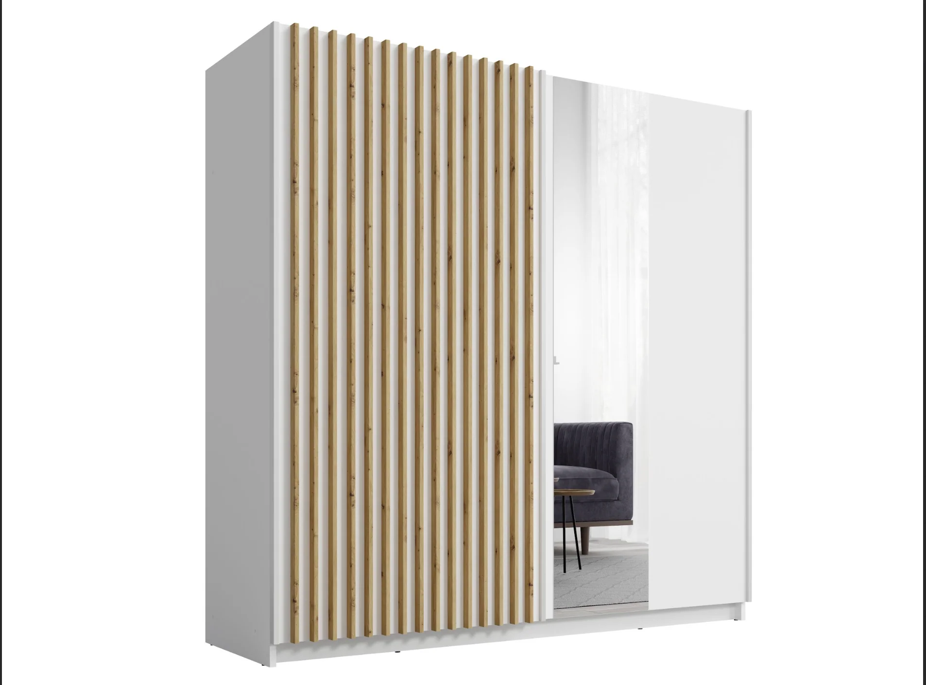 DALIA 200cm Sliding Wardrobe (White & Artisan Oak) - Image 5