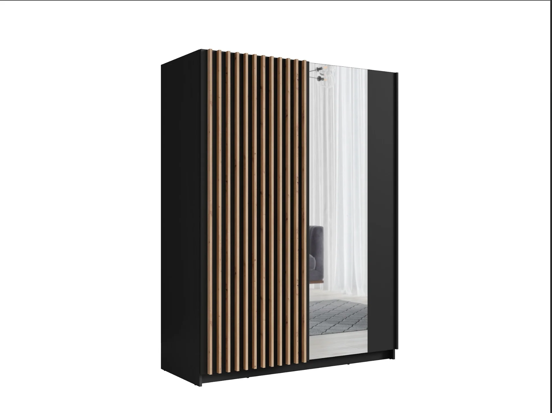 DALIA 150cm Sliding Wardrobe| Black Laminate & Artisan Oak - Image 4
