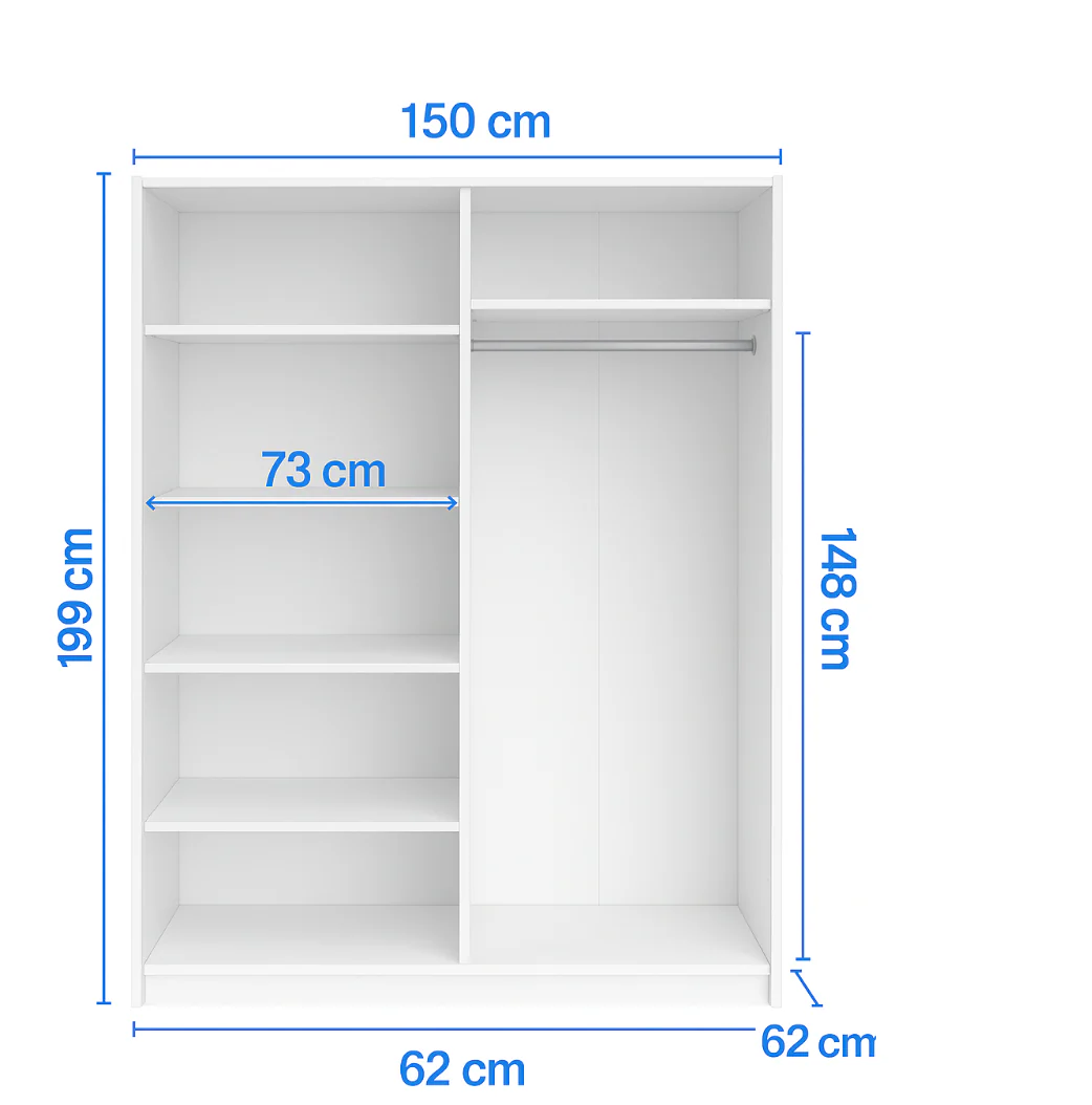 DALIA 150cm Sliding Wardrobe (White & Artisan Oak) - Image 6