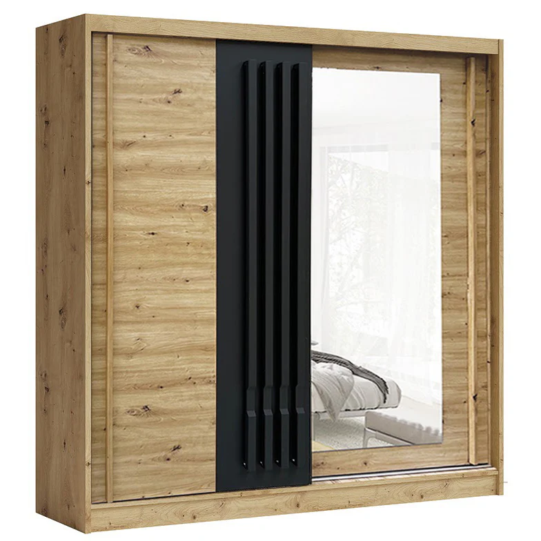 AVANTGARDE 200cm Sliding Wardrobe - Oak & Graphite with Mirror - Image 3