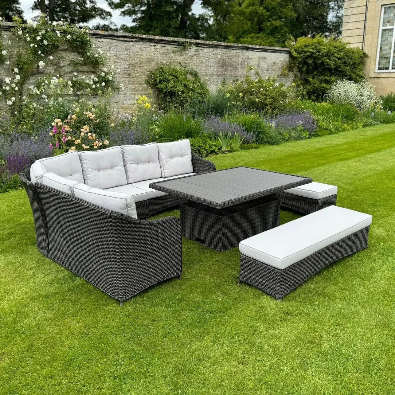 Hazel XL Grey Rattan Corner Set with Rising Table - Image 3