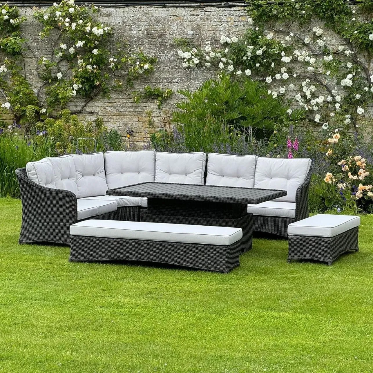 Hazel XL Grey Rattan Corner Set with Rising Table - Image 4