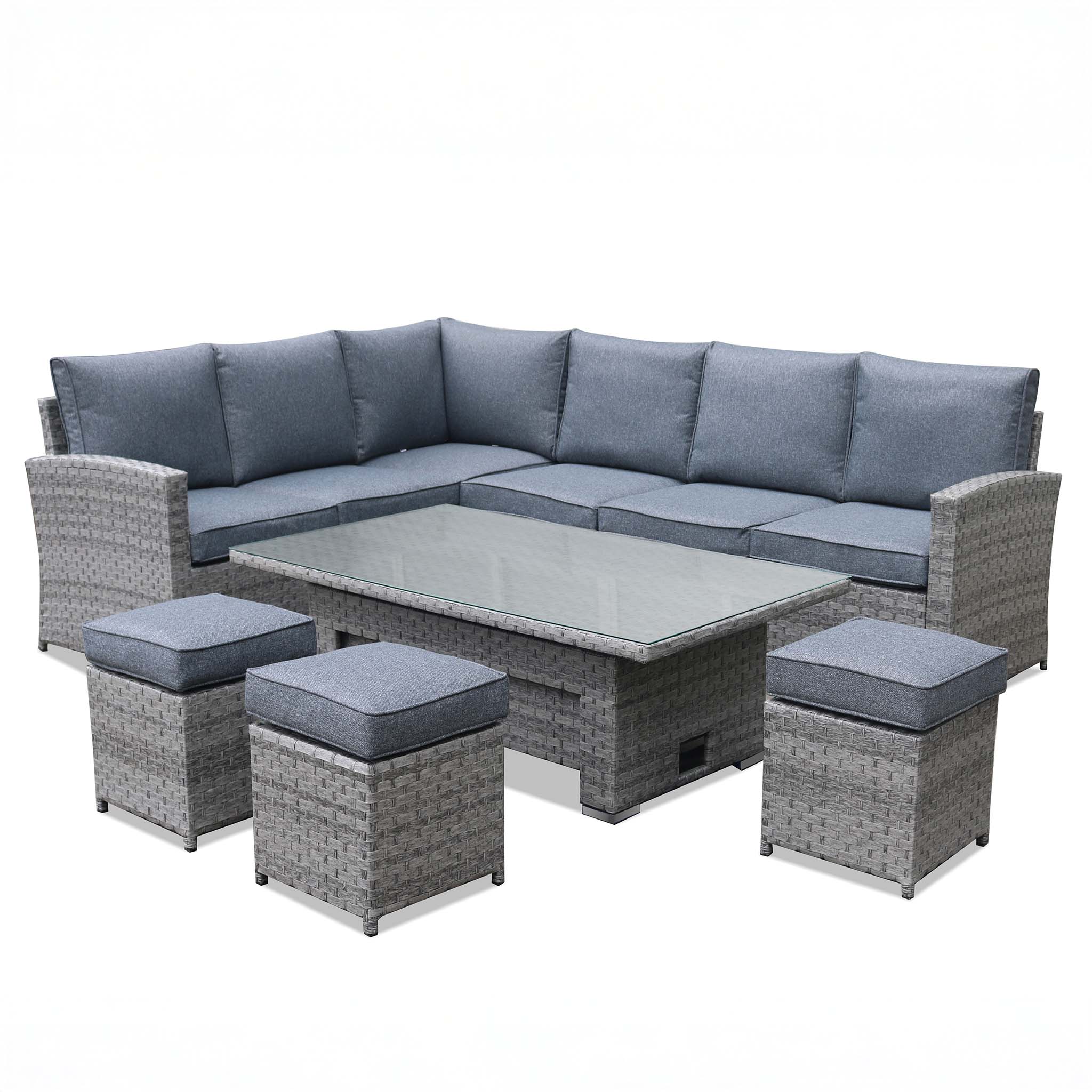 MELODY Corner Sofa with Rising Table and 3 Stools in Grey - Image 4