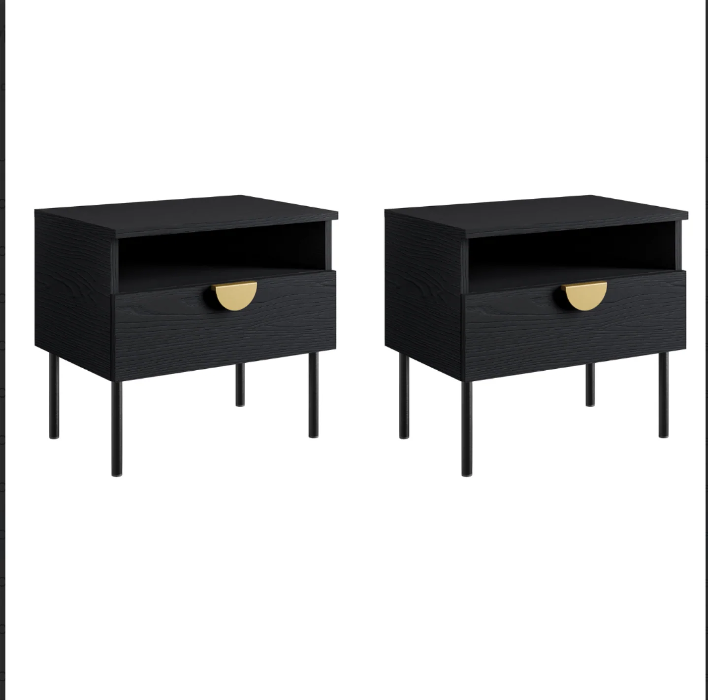 MOND Bedside Table | Set of 2 Black Graphite Bedside Cabinets - Image 3
