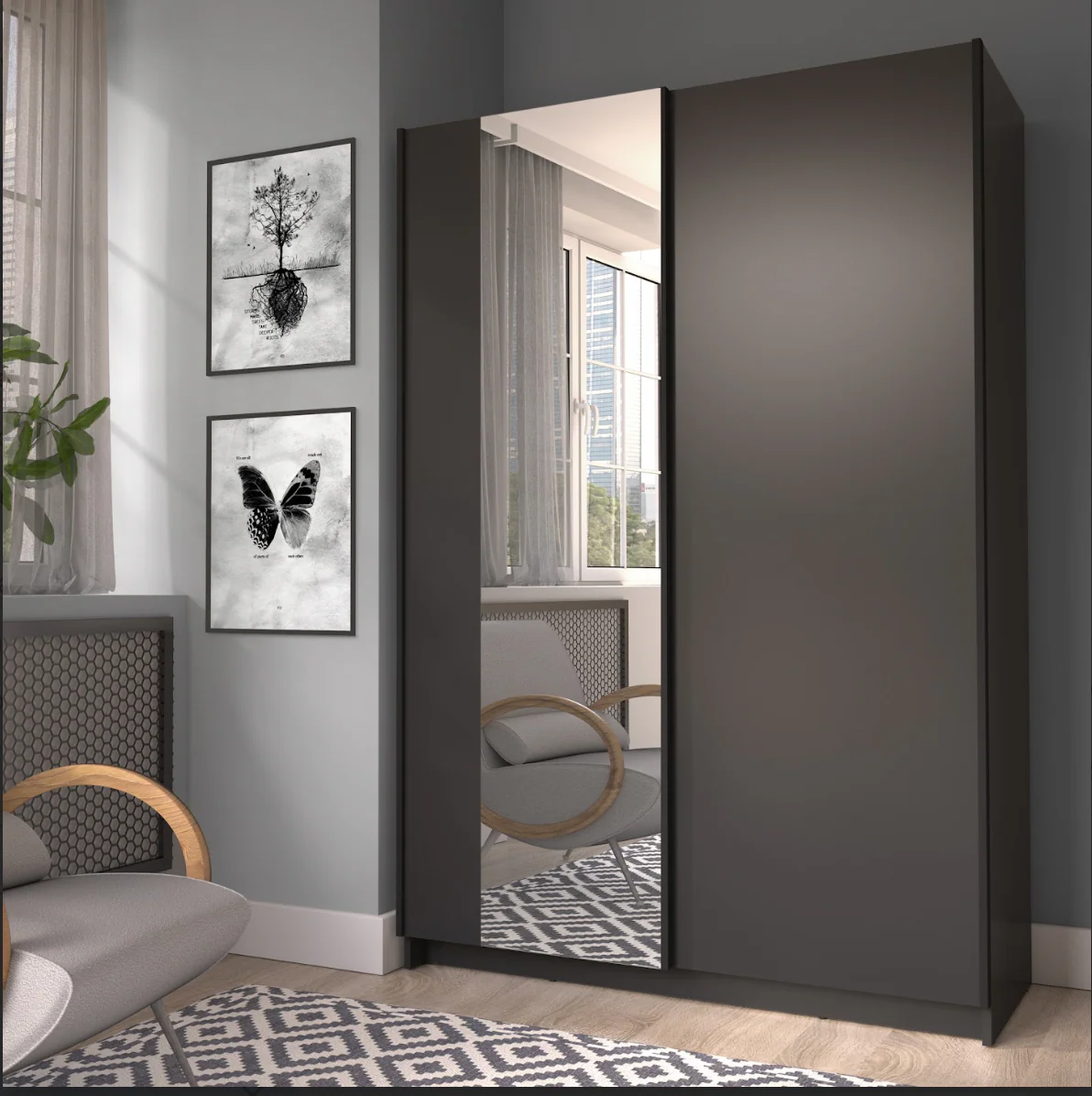 SOFIA 120cm | Black Sliding Wardrobe with Mirror β 120cm - Image 4