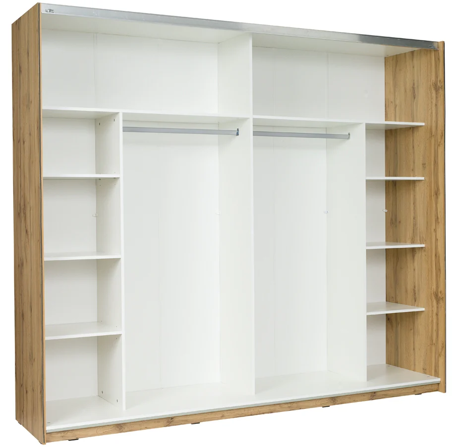 WOOD 200cm Sliding Wardrobe – Oak Wotan & White Gloss - Image 3